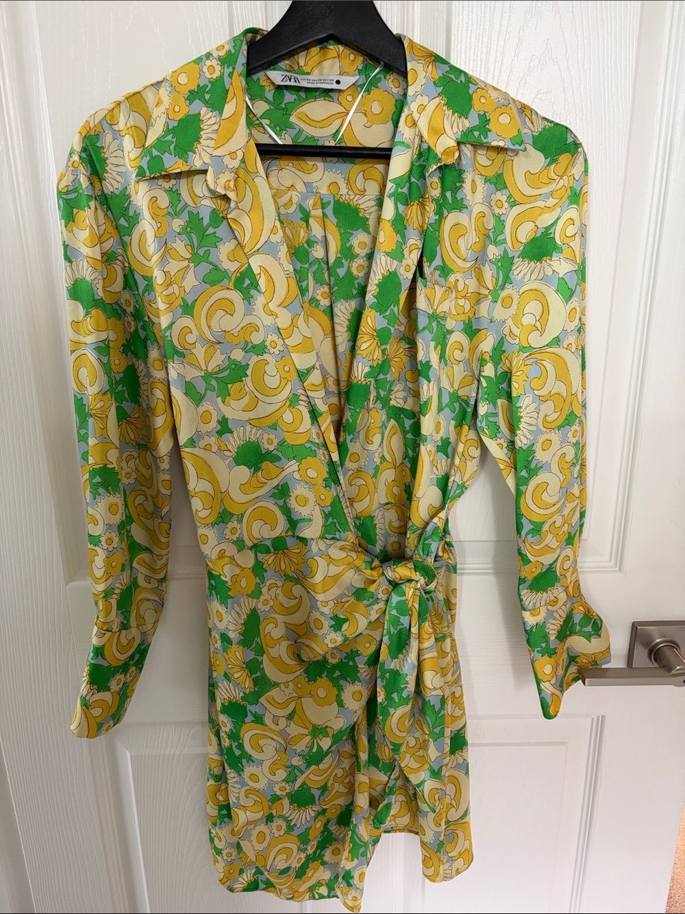Zara Yellow & Green Swirl Floral Wrap Dress